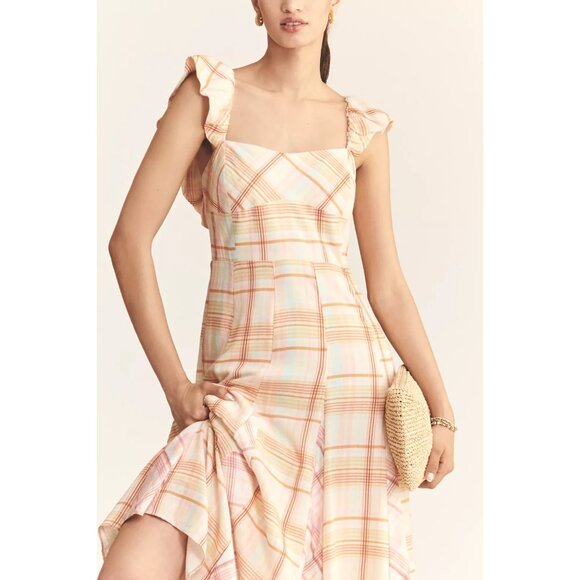 Anthropologie Maeve Linen Blend Flutter-Sleeve A-Line Midi Dress M - Picture 2 of 4